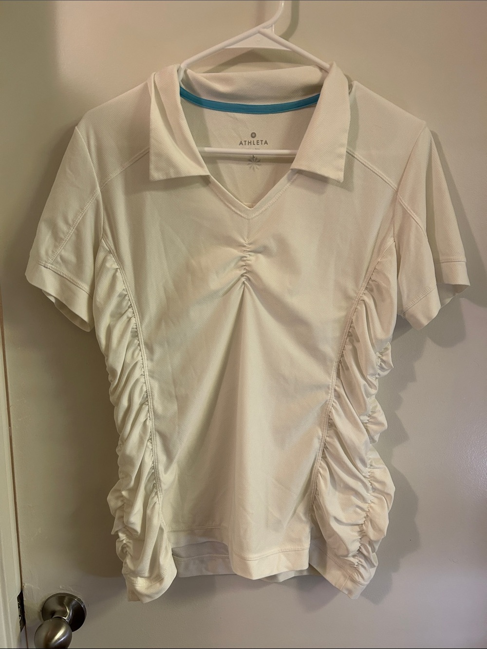 Athleta Cream Ruched Polo Shirt